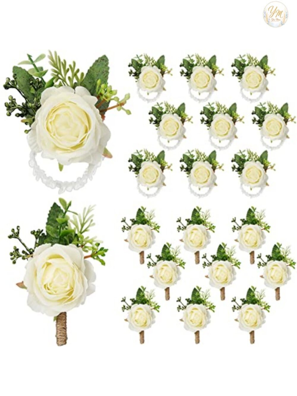 36pc Rose Wrist Corsage Boutonniere Set Fabric Wedding Prom Party Decor
